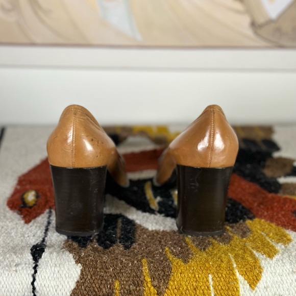 Made in Italy Via Spiga Studio Tan Leather Square Toe Block Heel Shoes 7.5 M - Picture 3 of 8